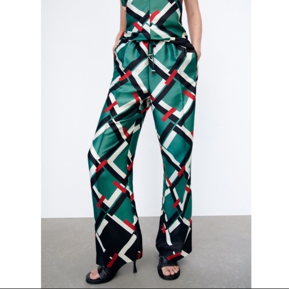 NWT ZARA GEOMETRIC PRINT PANTS - Picture 1 of 8